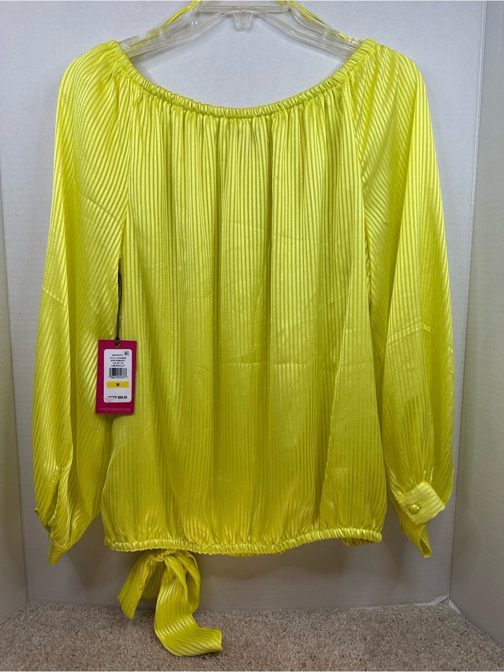 Vince Camuto Bright Yellow Pleated Tie-Hem Blouse, size medium, NWT - Picture 6 of 8